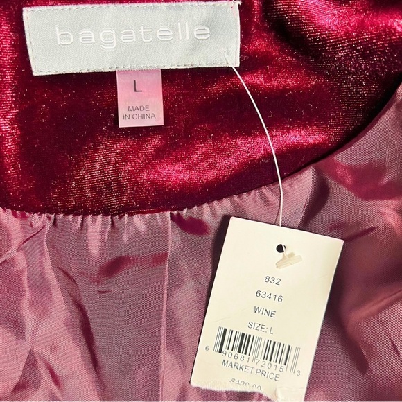 Bagatelle [NWT] Burgundy Wine Velvet-like Moto Jacket - Size Large - Picture 5 of 14